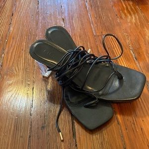 Clear Heel Black Ankle Wrap Heels